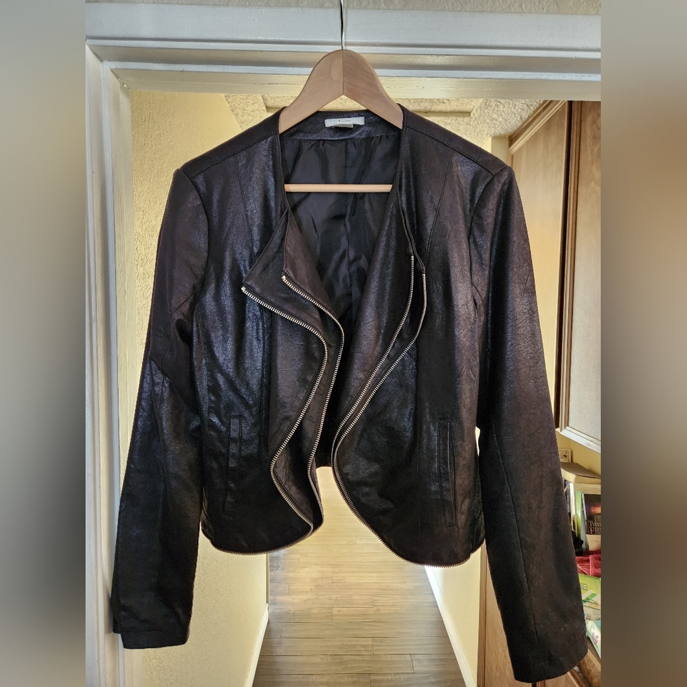 Faux suede moto/flyaway jacket